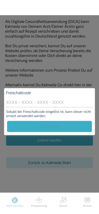 Screen Freischaltcode einlösen