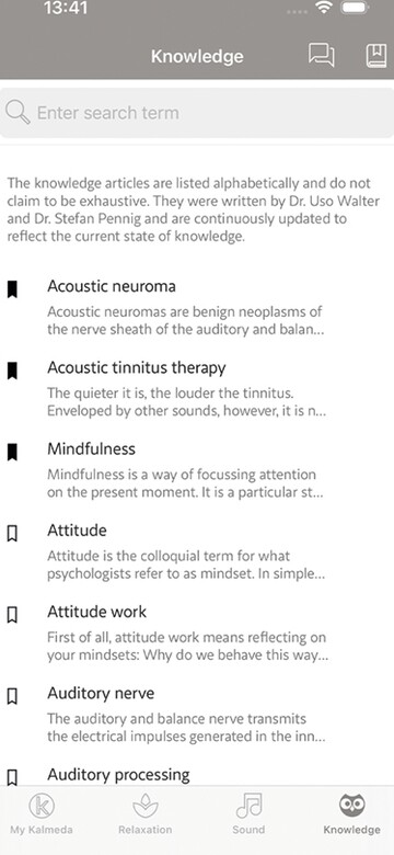 Kalmeda App Screenshot Knowledge
